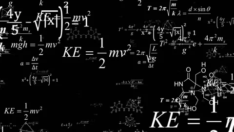 The camera flies to the formulas. Dolly zoom.Camera fly through matrix made up Vídeo Stock 101580365