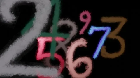 Camera flies into glowing hand drawings ,  numbers. 3d animation Stock Footage 156821049
