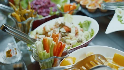 The camera flies over the buffet table Stock Footage 125902168