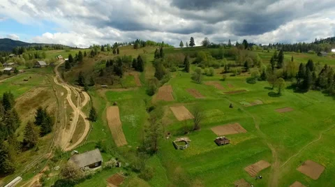 Camera Flies Over the Carpathian Village Stock Footage 63393317