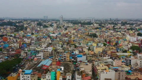 Camera flies over congested urban community in Bangalore India Stock Footage 157980344