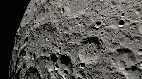 Camera flies over craters of the Moon. Elements of this image furnished by NASA Vidéo 227692409