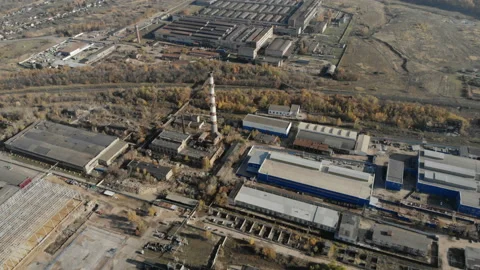 The camera flies over the factory. Stock Footage 97134033
