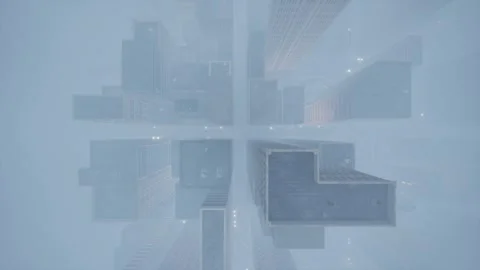 The camera flies over the huge high-rises of a modern business district through Stock Footage 265133216