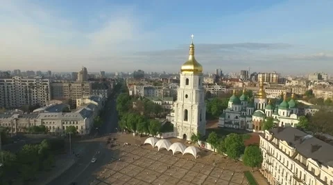 The Camera Flies Over the Kiev. City Bird's-Eye View Stock Footage 62547911