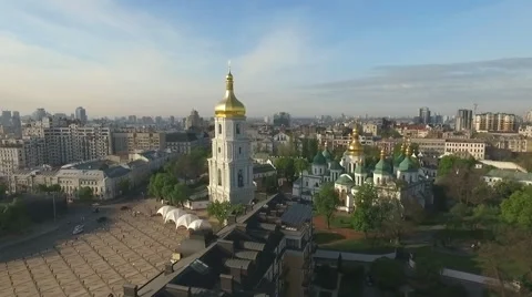 The Camera Flies Over the Kiev. City Bird's-Eye View Stock Footage 62548915