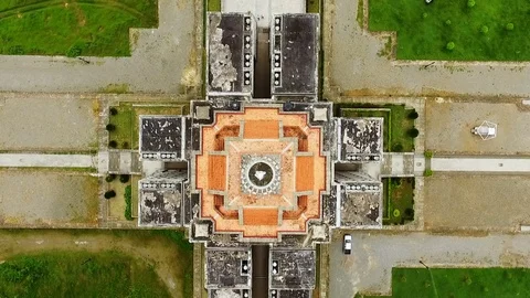 The camera flies over a large historic building Stock Footage 71361614