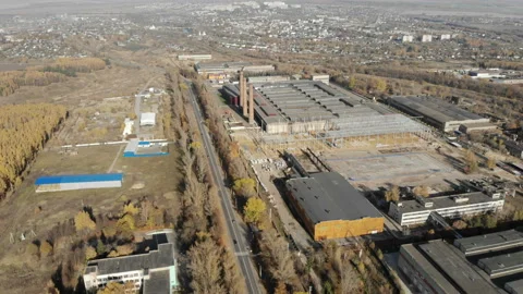 The camera flies over the newly built giga factory. Stock Footage 97126653