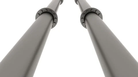 The camera flies over a pipeline of two parallel lines on a white background Stock Footage 122219410