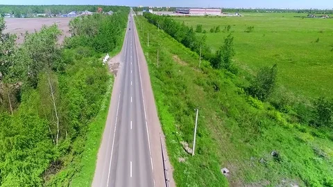 The camera flies over the road 3 Stock Footage 77081009