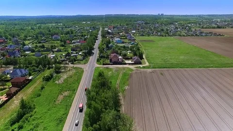 The camera flies over the road Stock Footage 77081072