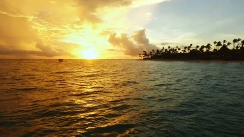 The camera flies over the sea along the coast Video stock 71339990