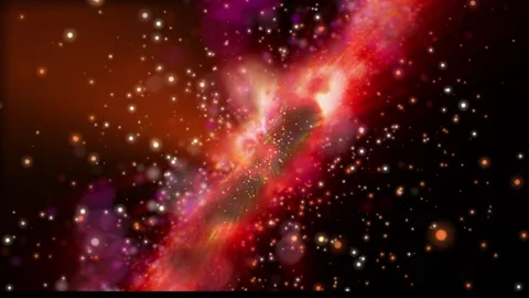 The camera flies past a bright galaxy made of billions of particles Stock Footage 276606204