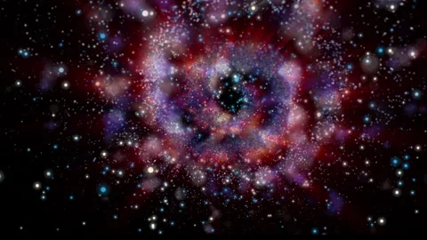 The camera flies past a bright galaxy made of billions of particles Видео 276606744