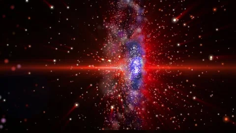 The camera flies past a bright galaxy made of billions of particles Stock Footage 276607742