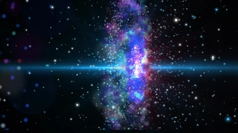 The camera flies past a bright galaxy made of billions of particles Stock Footage 276607972