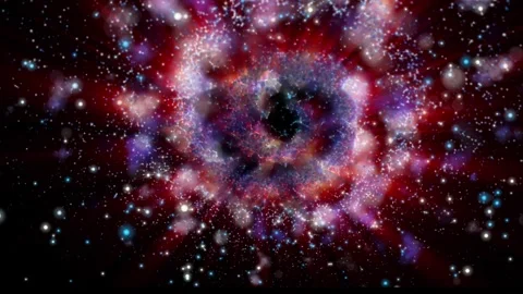 The camera flies past a bright galaxy made of billions of particles Stock Footage 276607978
