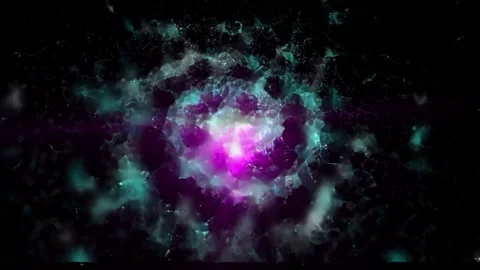 The camera flies past a bright galaxy made of billions of particles Видео 276609092