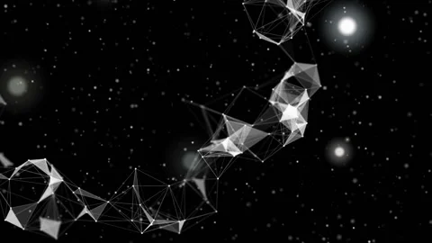 The camera flies past the structure. Flickering space. Depth of field.Particles Stock Footage 96147408