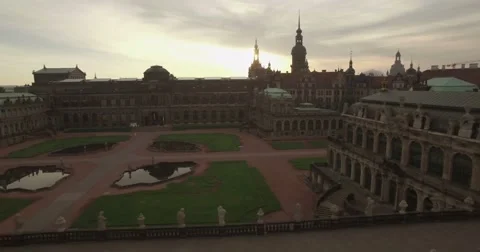 Camera flies sideways past a dome at the Zwinger Palace Stock Footage 67168408