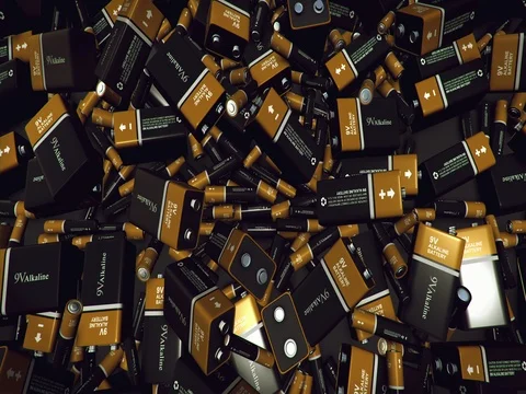 Camera flies through Alkaline batteries, loop, 3D animation Stock Footage 76968657