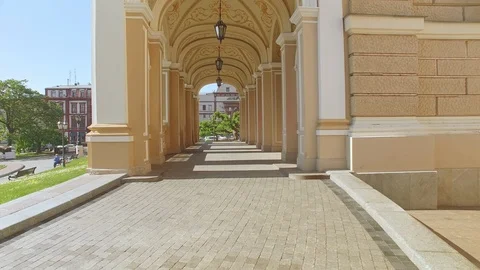 Camera flies through arcs of Odessa National Academic Opera and Ballet Theater Stock Footage 100977423