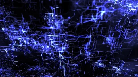 Camera flies through blue three-dimention Artificial Neural Network Stock Footage 82413504
