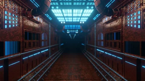The camera flies through an endless rusty tunnel. abstract looping animated back Stock-Footage 233063897