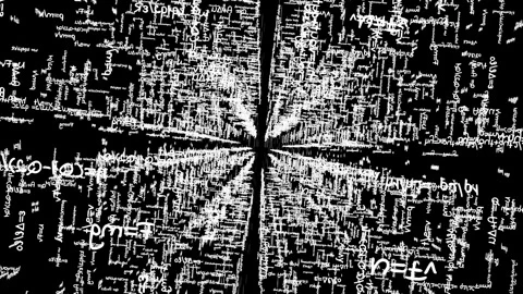 Camera flies through an endless tunnel of physics formulas on a black background Stock Footage 300845030