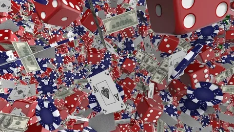 The camera flies through the falling elements of the casino. cinematic Video stock 84837844