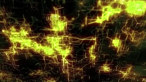 Camera flies through green Artificial Neural Network with red glow Stock Footage 82413537