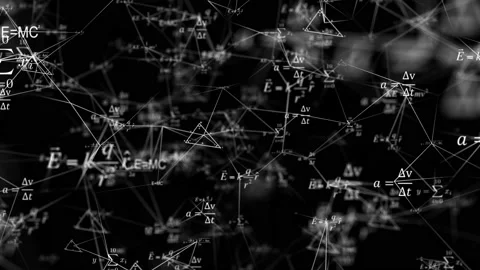 The camera flies through the mathematical formulas. Blocks of abstract Stock Footage 113467411
