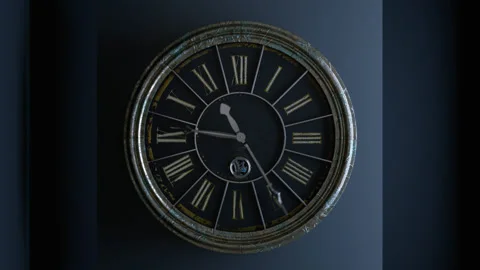 The camera flies through the mechanism of the old clock. Alpha chanal Video stock 125905273