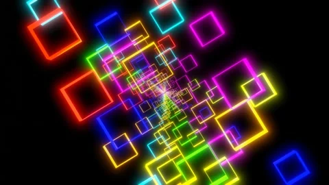 Camera flies through square multi-colored figures increasing and decreasing on a Stock Footage 168253709