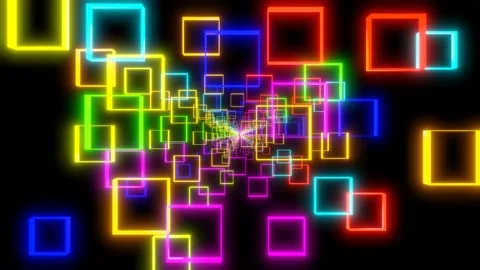 Camera flies through square multi-colored figures increasing and decreasing on a Stock Footage 168253715