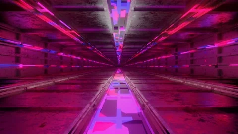 Camera flies through a technological corridor with glowing neon lights. looped a Stock Footage 168164619
