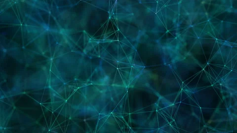 The camera flies through the web of connections, which are blurred with distance Stockbeeldmateriaal 105421878