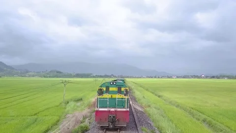 The camera flies towards the freight train Stock Footage 236086793