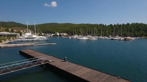 The camera flies to the yachts Stock Footage 124289670