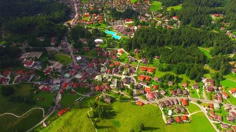 Camera flight over alpine landscape under Zugspitze peak. Stock Footage 71976848