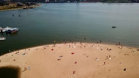 Camera flight over the city beach Stock Footage 93449123