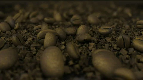 Camera flight over crushed coffee bean, LOOP Stock Footage 343997