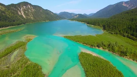 Camera flight over The Isar River in Bavarian Alps. Stock Footage 79707421