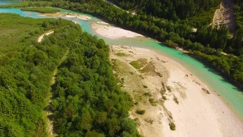 Camera flight over The Isar River in Bavarian Alps. Stock Footage 79708074