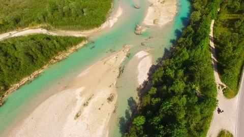 Camera flight over The Isar River in Bavarian Alps. Stock Footage 79708412