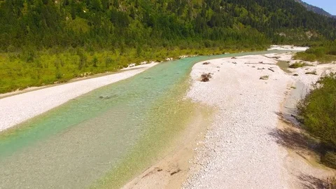 Camera flight over The Isar River in Bavarian Alps. Stock Footage 79708714