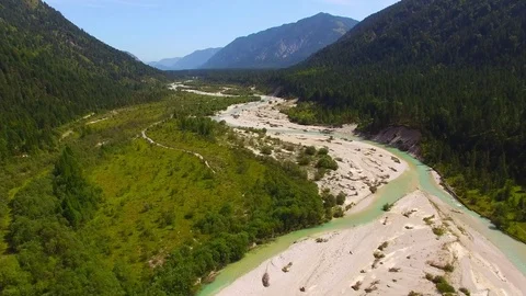 Camera flight over The Isar River in Bavarian Alps. Stock Footage 79709649