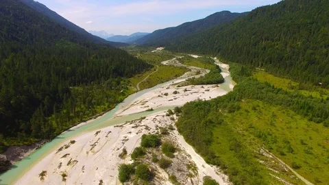 Camera flight over The Isar River in Bavarian Alps. Stock Footage 79710288