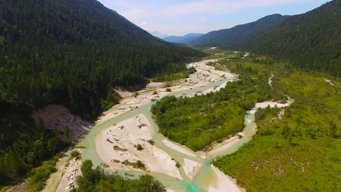 Camera flight over The Isar River in Bavarian Alps. Stock Footage 79710458