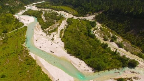 Camera flight over The Isar River in Bavarian Alps. Stock Footage 79711109